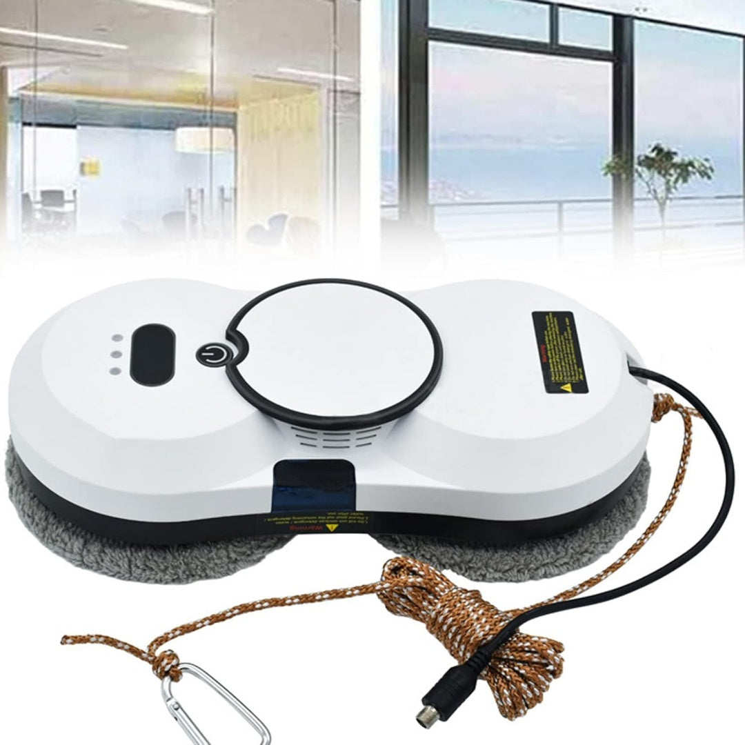Robot pour surfaces vitrees avec une detection des obstacles et une commande a distance